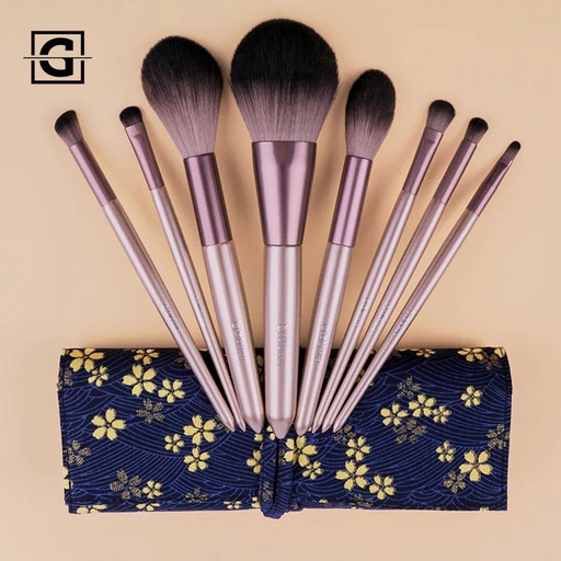 [6971651820122] DUCARE SET DE 8 BROCHAS PARA MAQUILLAJE CON PORTA BROCHAS ROSA POWDER HIGHLIGHT